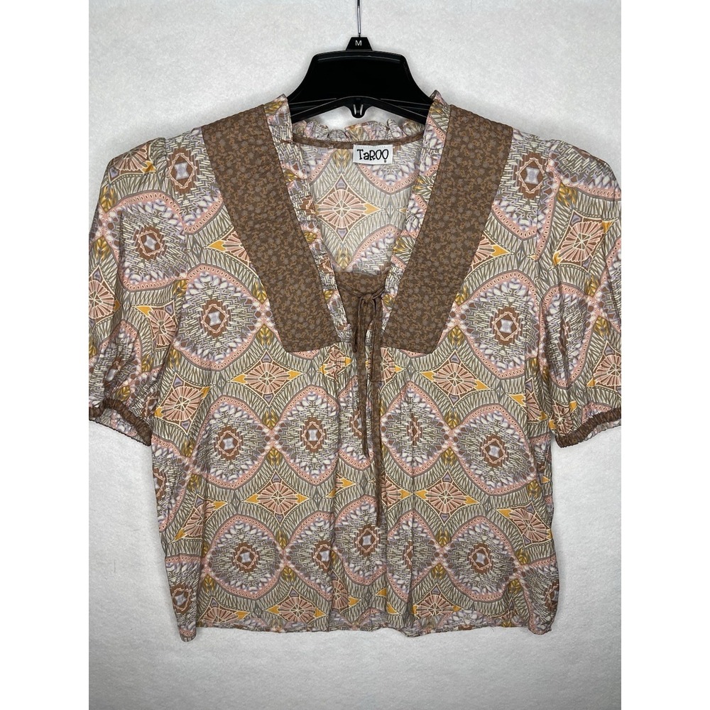 Tarro short sleeve blouse small brown‎ 70's peasant boho hipster